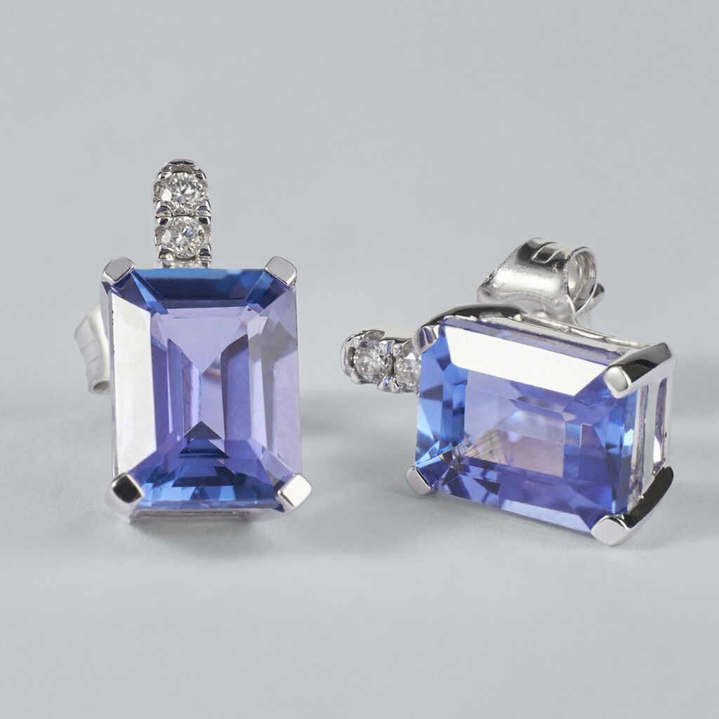 Orecchini Lobo Jasmine Oro Bianco Tanzanite Diamante - Orecchini a Lobo Donna | Stroili