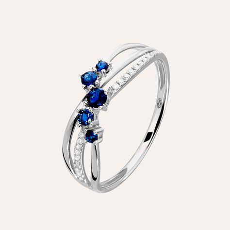 Anello Fascia Charlotte Oro Bianco Zaffiro Diamante - Anelli con Pietre Donna | Stroili