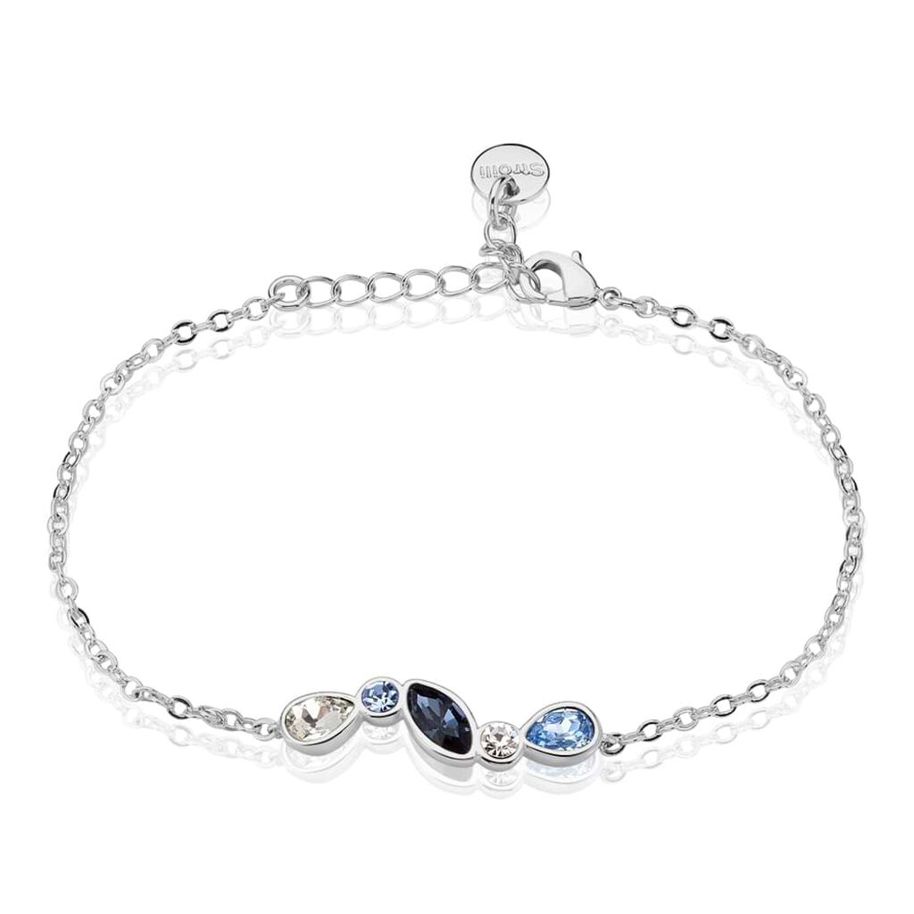 Bracciale in metallo rodiato e pietre colore blu