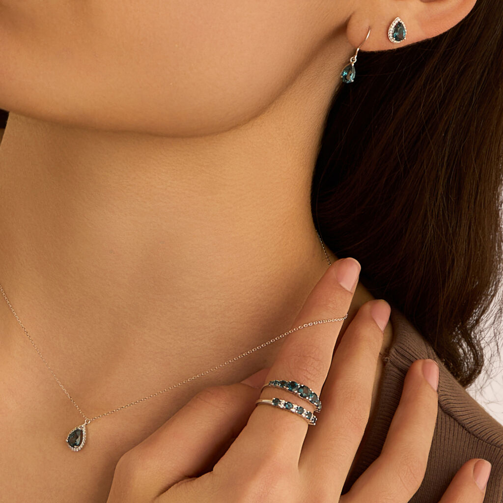 Orecchini Pendenti Punto Luce Amélie Oro Bianco Topazio