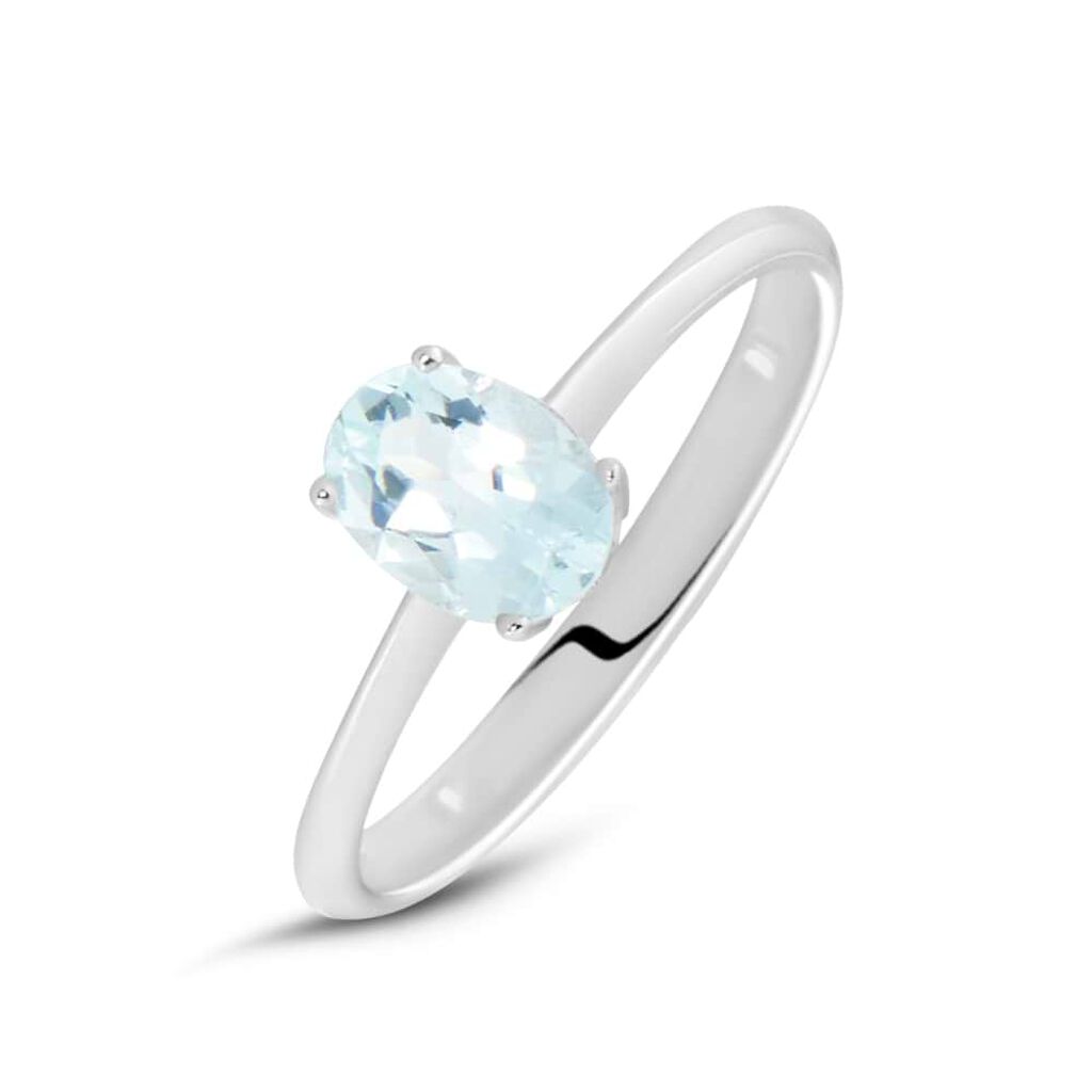 Anello Solitario Acquamarina Oro Bianco Acquamarina