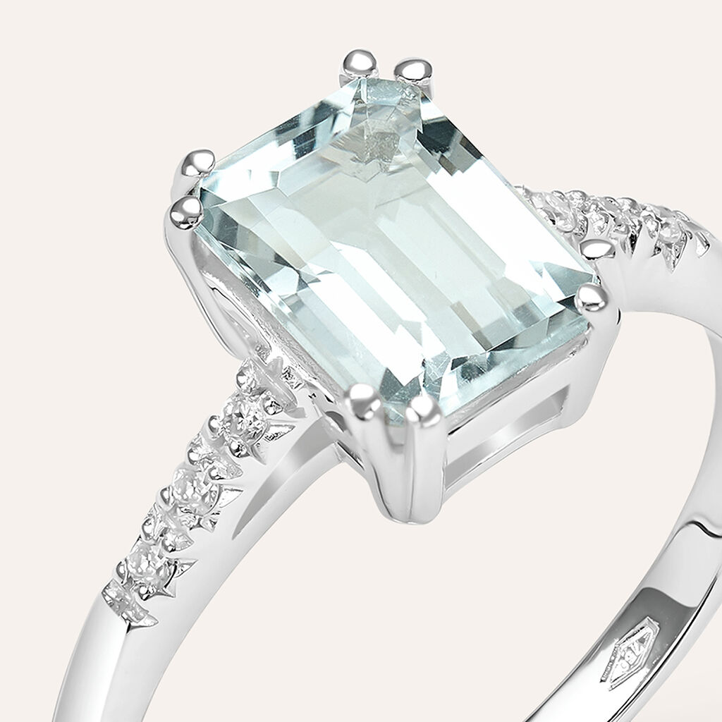 Anello Solitario Acquamarina Oro Bianco Acquamarina Diamante