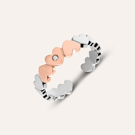 Anello Fantasia Sunrise Acciaio Bicolore Bianco / Rosa Cristallo - Anelli con Pietre Donna | Stroili