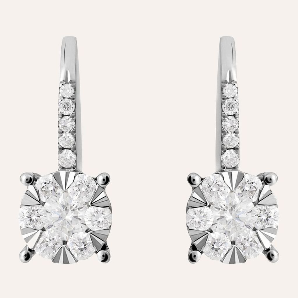 Orecchini Lobo Punto Luce Petali Oro Bianco Diamante