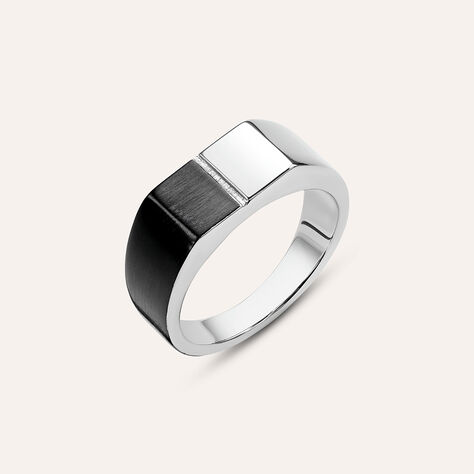 Anello Fascia Man Code Acciaio Bicolore Bianco / Nero - Anelli Moderni Uomo | Stroili