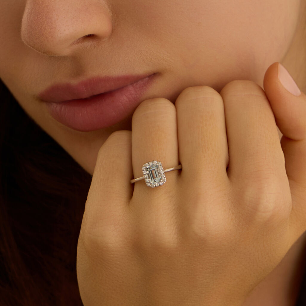 Anello Solitario Acquamarina Oro Bianco Acquamarina Diamante