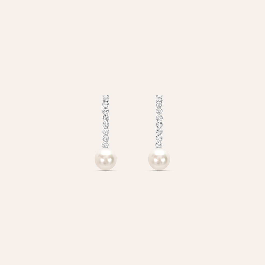 Orecchini Pendenti Tennis Silver Pearls Argento Rodiato Cubic Zirconia Perla sintetica