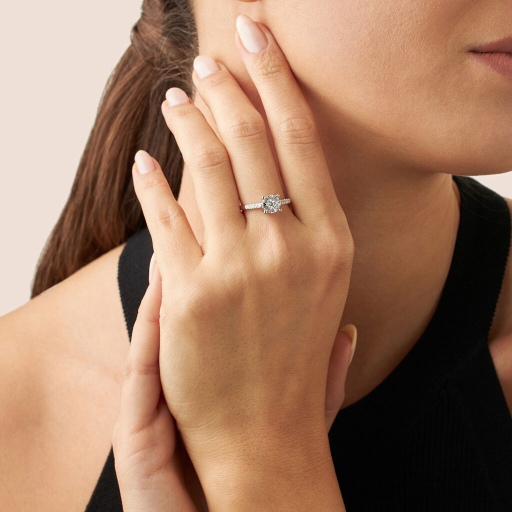 Anello Solitario Petali Oro Bianco Diamante