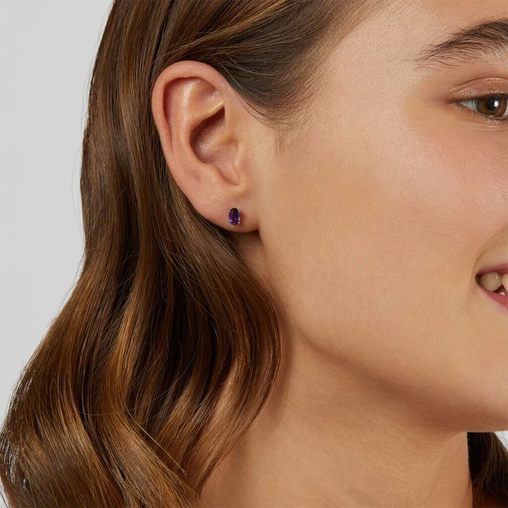 Orecchini Lobo Punto Luce Amélie Oro Bianco Ametista - Orecchini a Lobo Donna | Stroili
