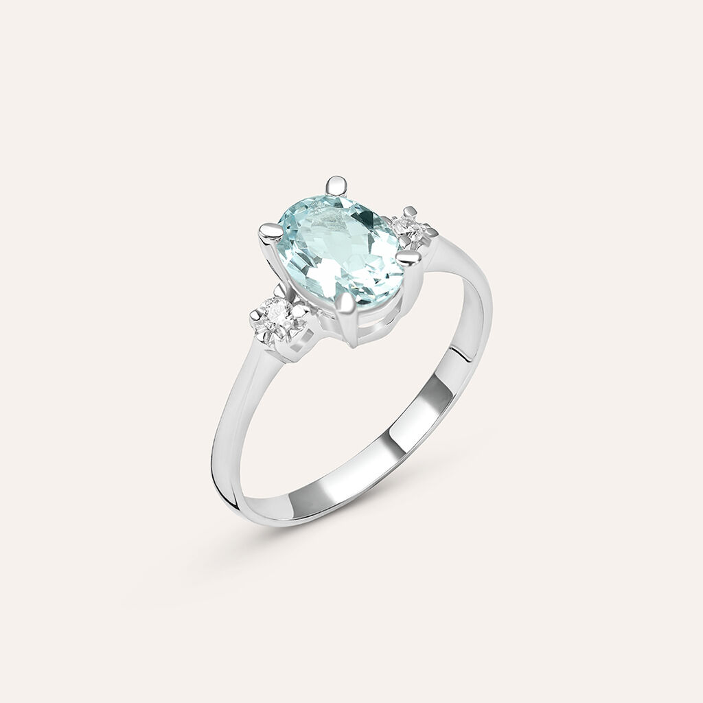 Anello Solitario Acquamarina Oro Bianco Acquamarina Diamante - Anelli con Pietre Donna | Stroili