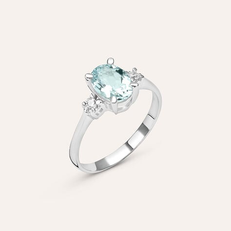 Anello Solitario Acquamarina Oro Bianco Acquamarina Diamante - Anelli con Pietre Donna | Stroili