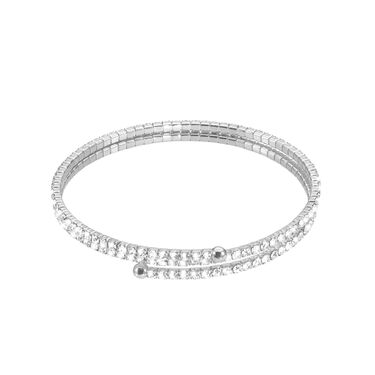 Bracciale bangle doppio in metallo rodiato e cristalli