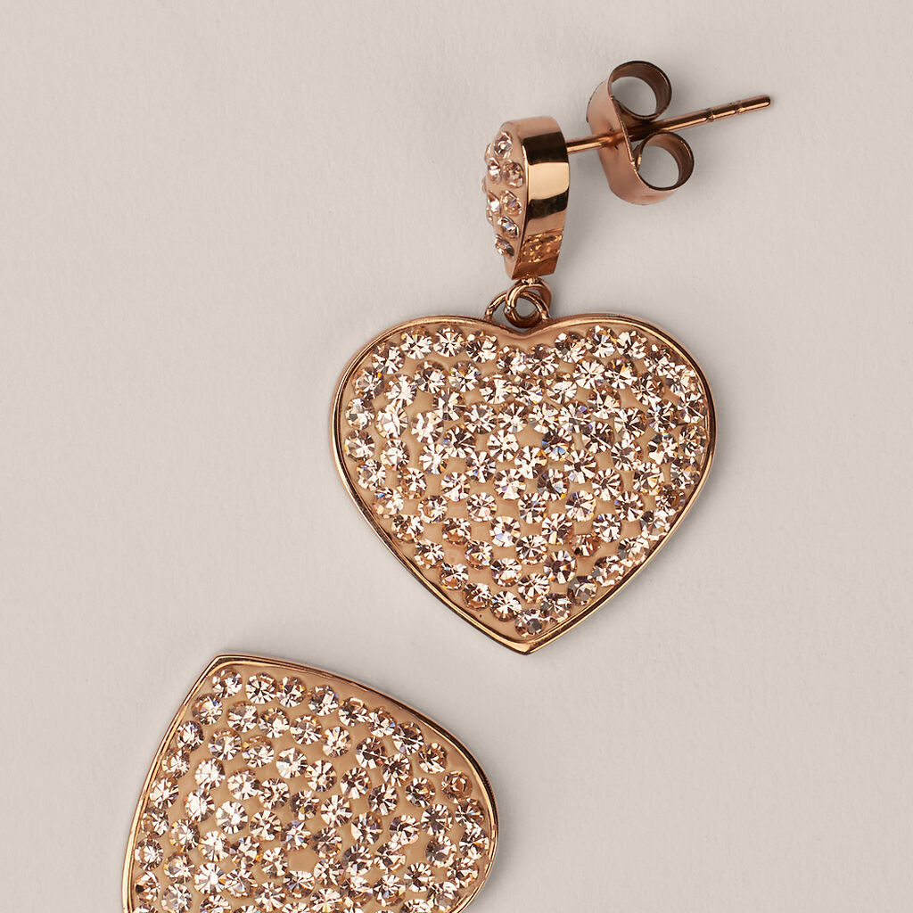 Orecchini Pendenti Aura Acciaio Rosa Cristallo