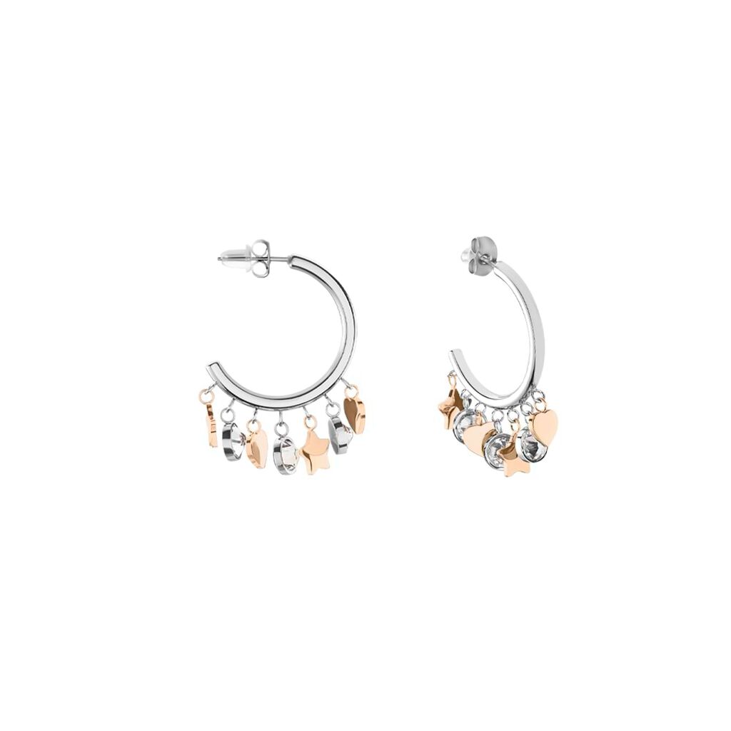 Orecchini A Cerchio Lady Chic Acciaio Bicolore Bianco / Rosa Cristallo - Orecchini a Cerchio Donna | Stroili