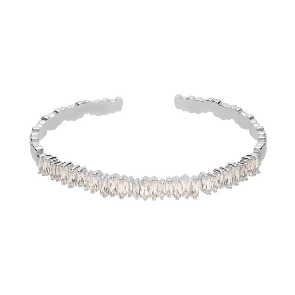 Bracciale rigido rodiato e strass - Bracciali Donna | Stroili