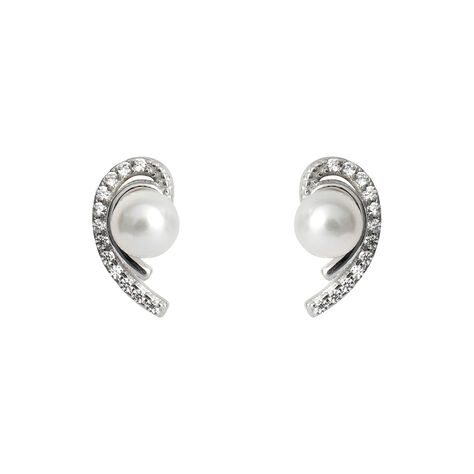 Orecchini Lobo Gabrielle Oro Bianco Perla D'Acqua Dolce Cubic Zirconia - Orecchini a Lobo Donna | Stroili