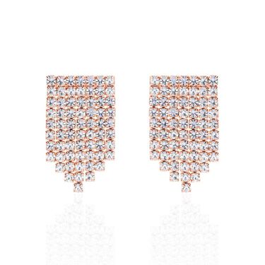 Orecchini pendenti multifilo in metallo rosato con strass