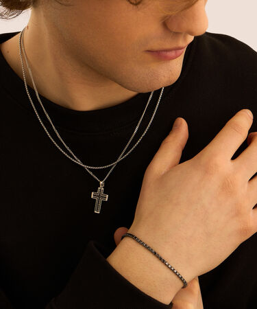 Collana Gentleman Argento Rodiato Cubic Zirconia