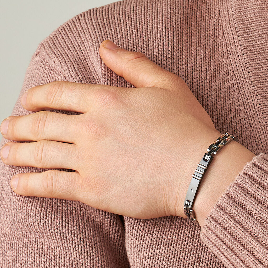 Bracciale Man Code Acciaio Bicolore Bianco / Nero Cubic Zirconia