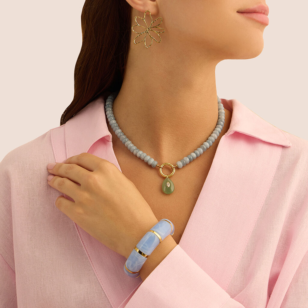 Bangle Elastico Radiance Acciaio Dorato Acrilico Celeste