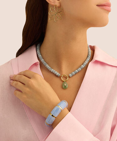 Bangle Elastico Radiance Acciaio Dorato Acrilico Celeste