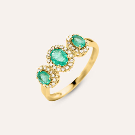 Anello Trilogy Charlotte Oro Giallo Smeraldo Diamante Diamante - Anelli con Pietre Donna | Stroili