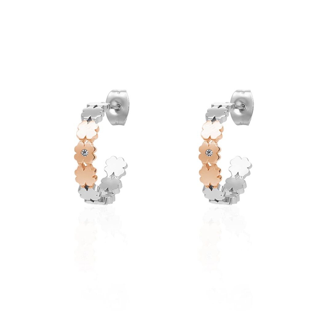 Orecchini a cerchio Lady Chic Acciaio Bicolore Quadrifoglio e Cristalli