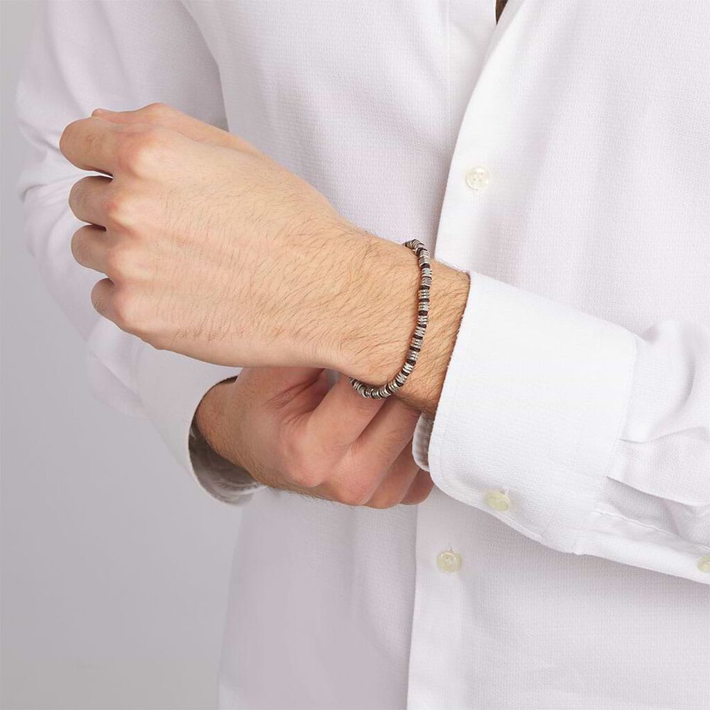 Bracciale cordino con inserti acciaio - Bracciali Uomo | Stroili
