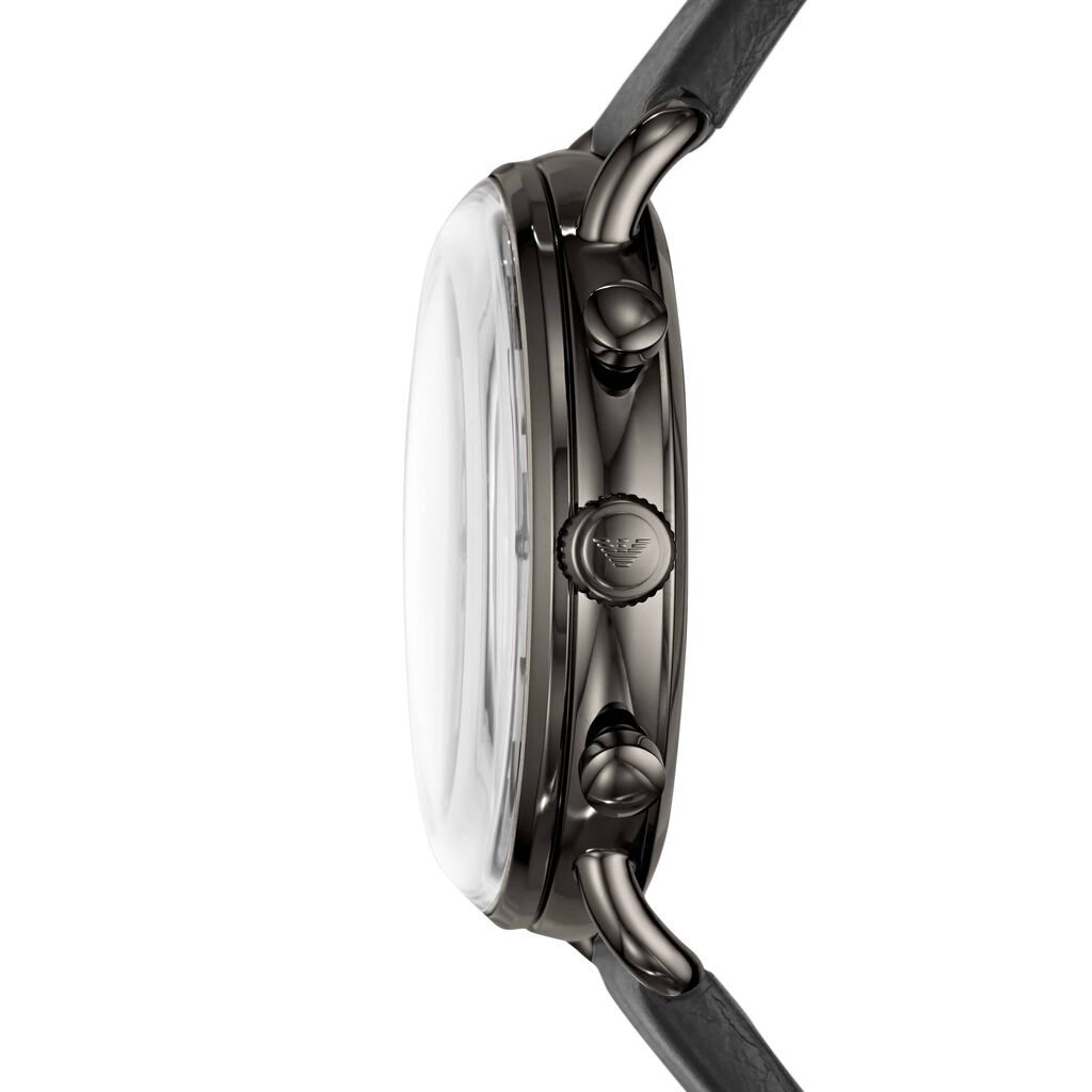 Emporio Armani orologio cronografo in acciaio grigio e cinturino in pelle grigio con quadrante grigio