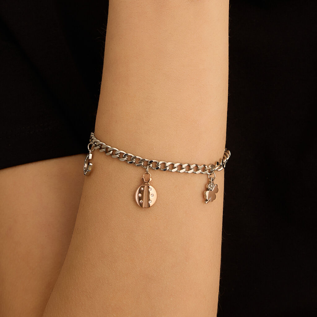 Bracciale Lady Chic Acciaio Bicolore Bianco / Rosa Cristallo - Bracciali con Incisione Donna | Stroili