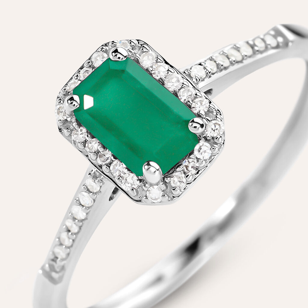 Anello Solitario Charlotte Oro Bianco Smeraldo Diamante