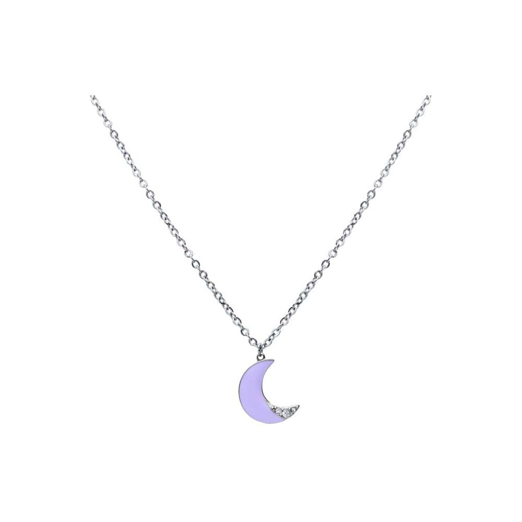 Girocollo con ciondolo luna lilla in acciaio e strass