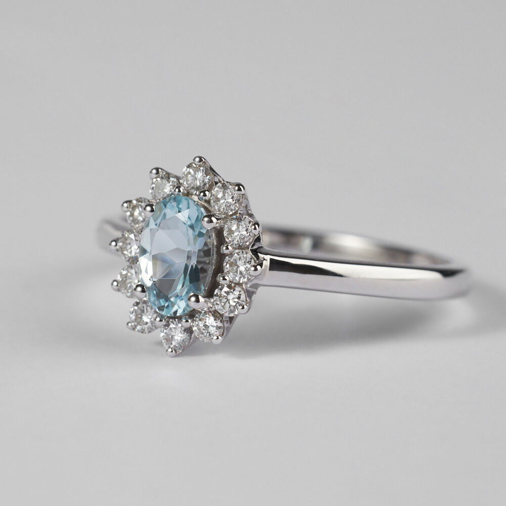 Anello Solitario Jasmine Oro Bianco Acquamarina Diamante 1688189 Stroili