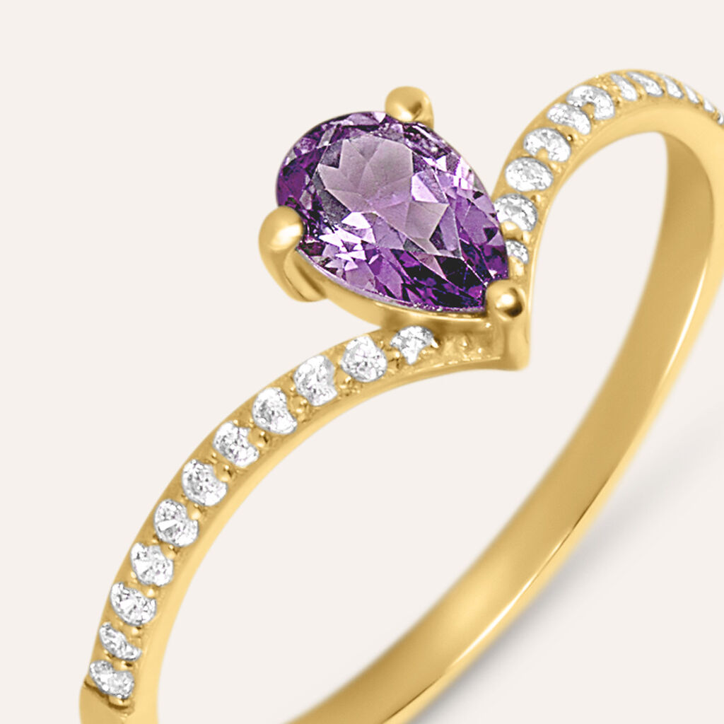 Anello Solitario Am&eacute;lie Oro Giallo Ametista Cubic Zirconia