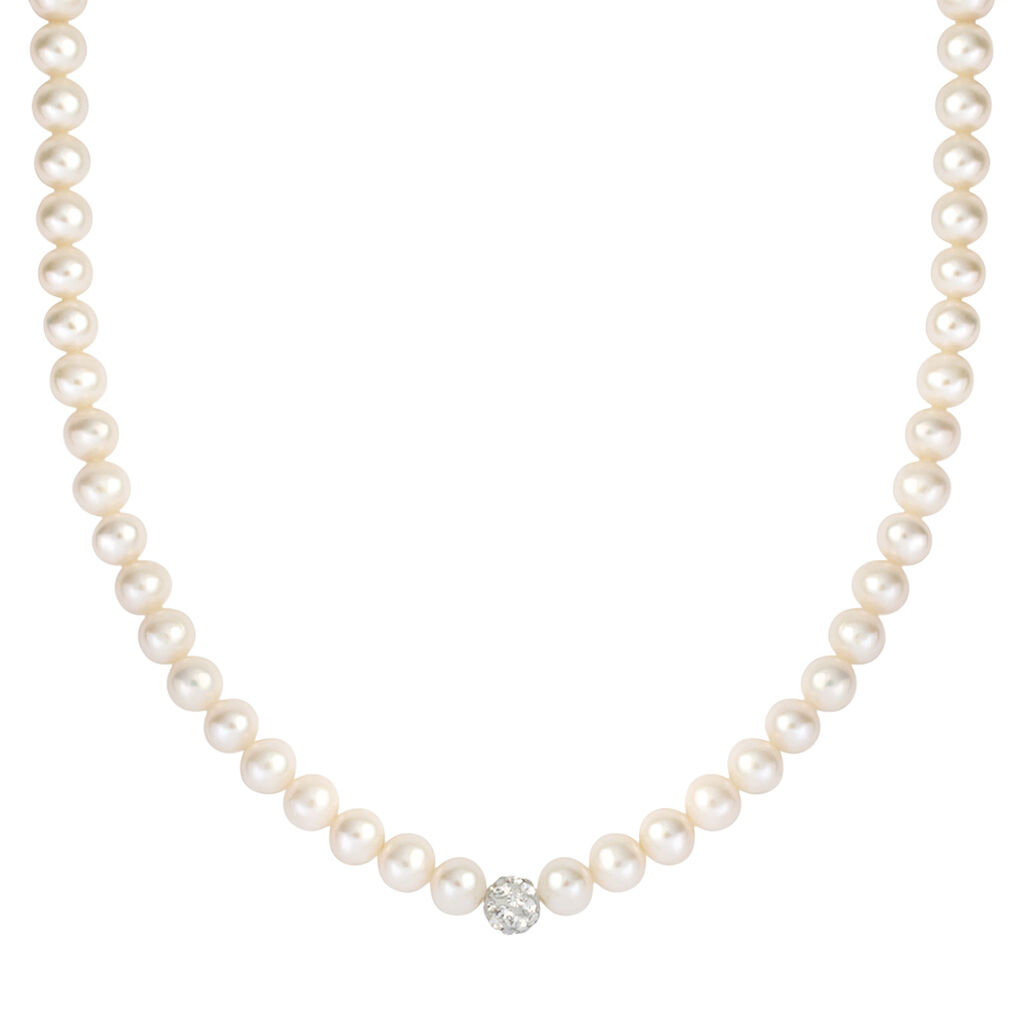 Collana Gabrielle Oro Bianco Perla D'Acqua Dolce Cristallo