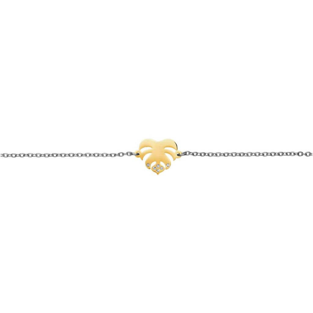 Bracciale con charm foglia in acciaio bicolore e strass - Bracciali Donna | Stroili
