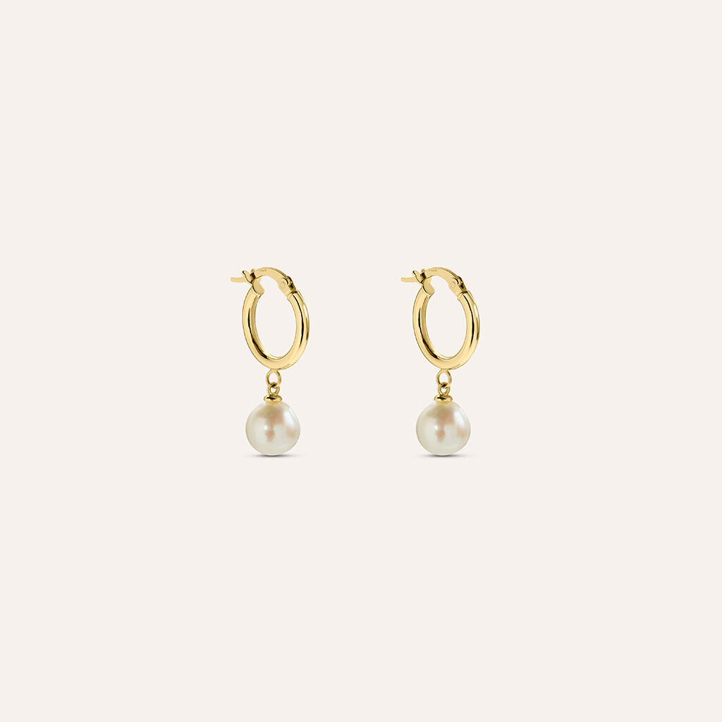 Orecchini A Cerchio Gabrielle Oro Giallo Perla D'Acqua Dolce