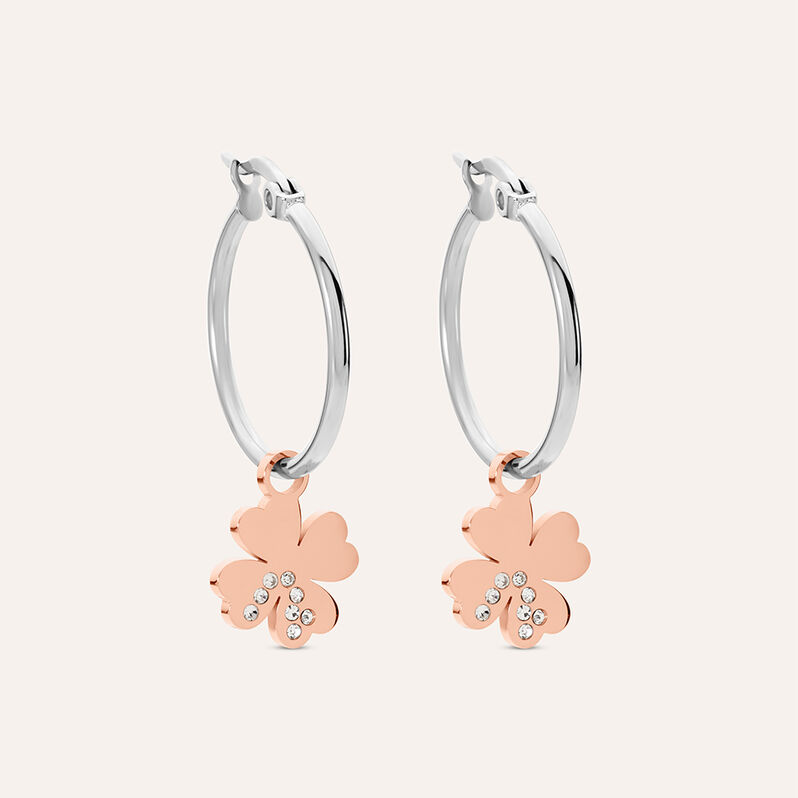 Orecchini A Cerchio Sunrise Acciaio Bicolore Bianco / Rosa Cristallo - Orecchini a Cerchio Donna | Stroili