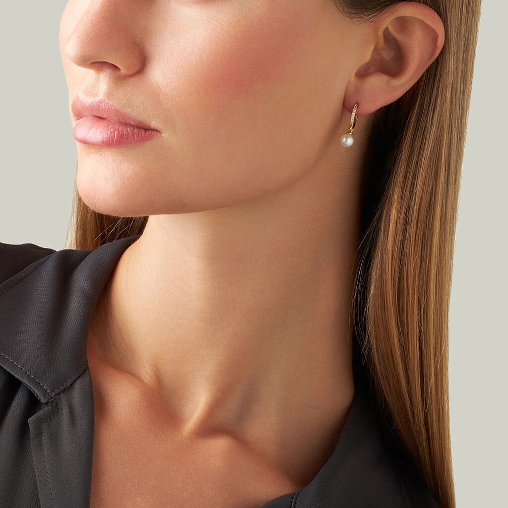 Orecchini A Cerchio Gabrielle Oro Giallo Perla D'Acqua Dolce Cubic Zirconia - Orecchini a Cerchio Donna | Stroili