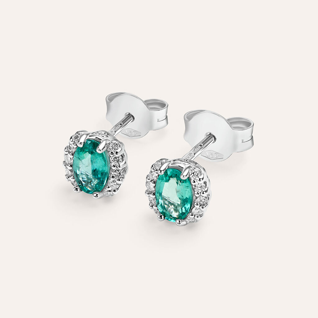 Orecchini Lobo Punto Luce Elizabeth Crown Oro Bianco Smeraldo Diamante - Orecchini a Lobo Donna | Stroili