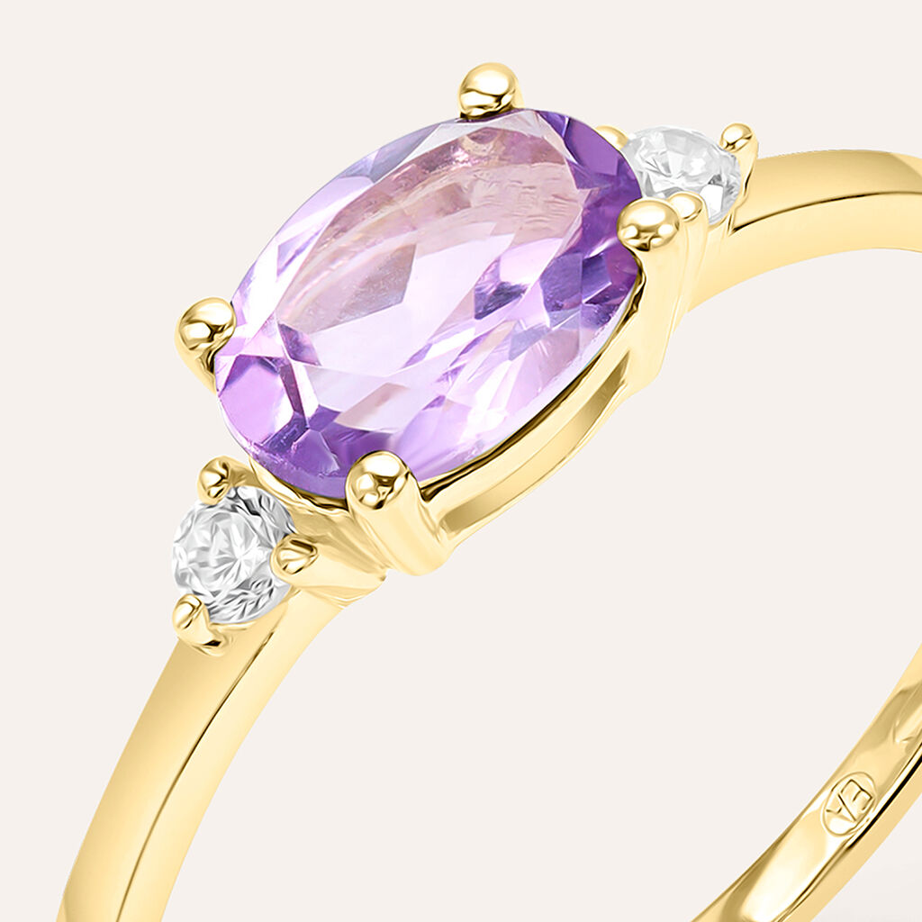 Anello Solitario Am&eacute;lie Oro Giallo Ametista Cubic Zirconia