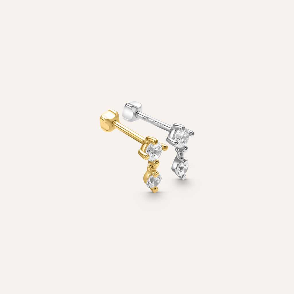 Piercing Orecchio Doppio Punto Luce Helix Ear Shine Oro Bianco Cubic Zirconia