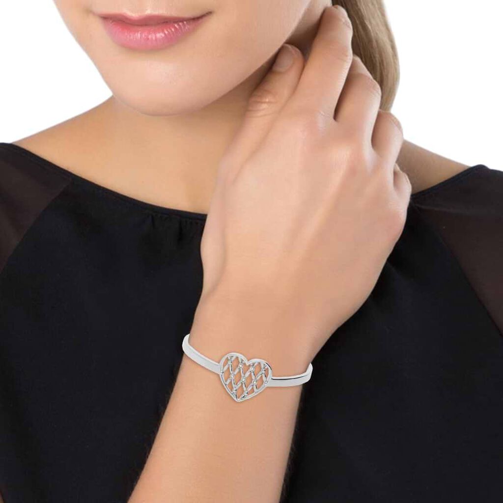 Bracciale rigido in ottone rodiato con cuore e brillanti - Bracciali Donna | Stroili