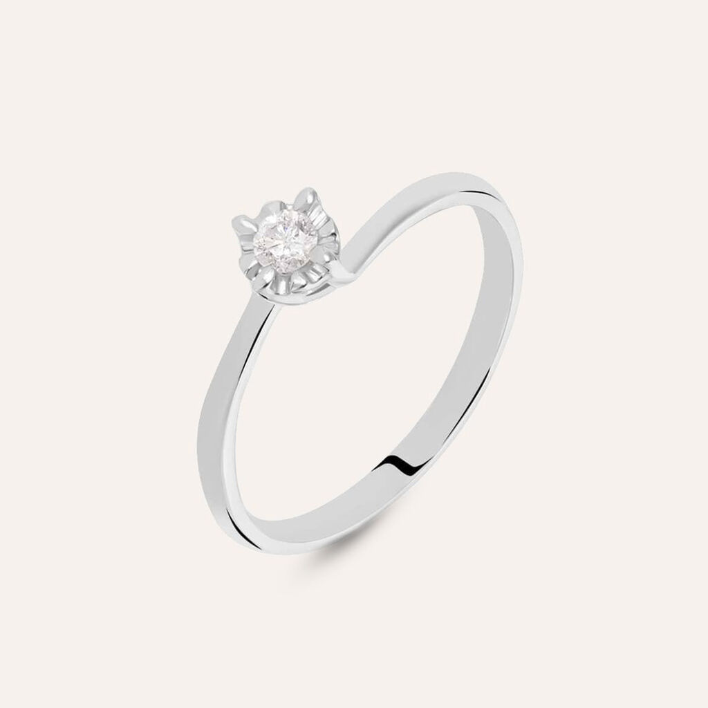 Anello Solitario Valentino In Oro Bianco Con Diamante 0,10 Ct