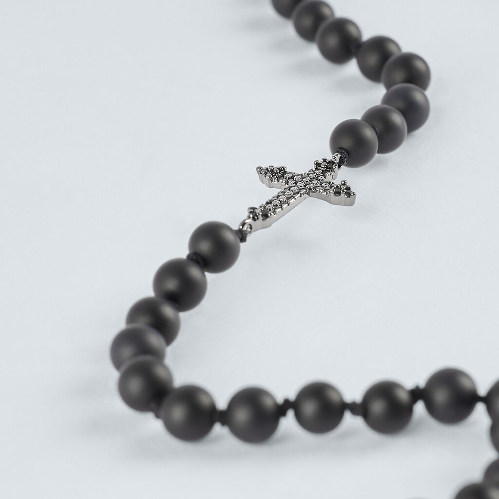 Collana Man Code Metallo Nero Cubic Zirconia Agata Nera