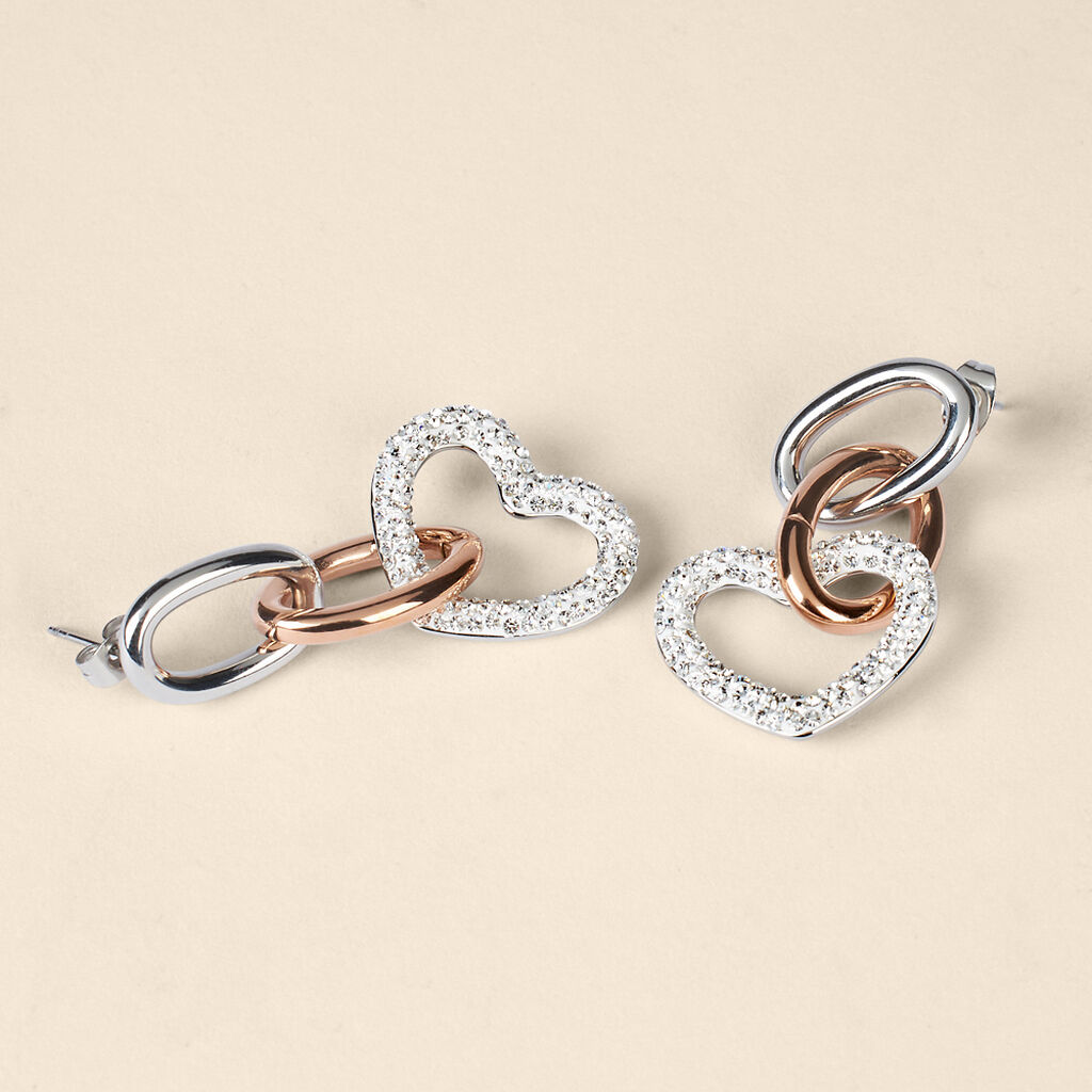 Orecchini Pendenti Aura Acciaio Bicolore Bianco / Rosa Cristallo