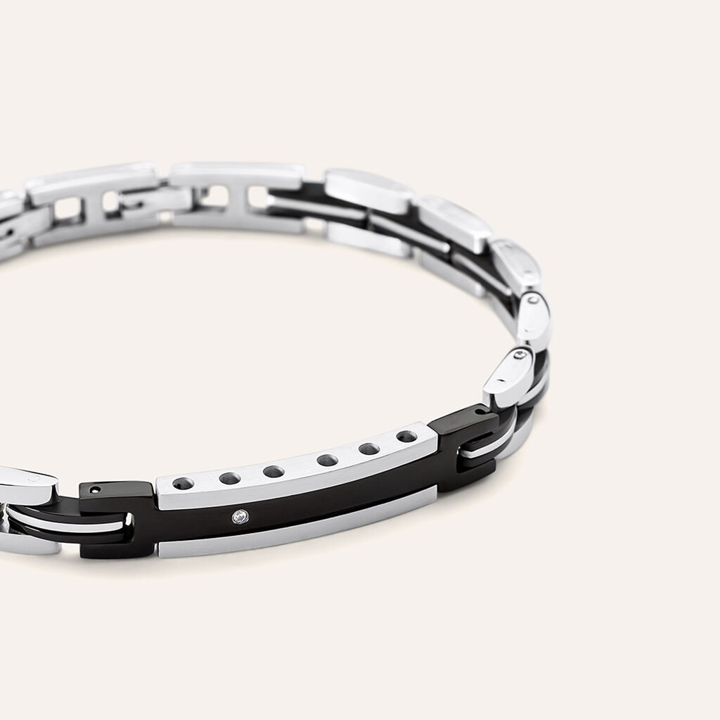 Bracciale Man Code Acciaio Bicolore Bianco / Nero Cubic Zirconia