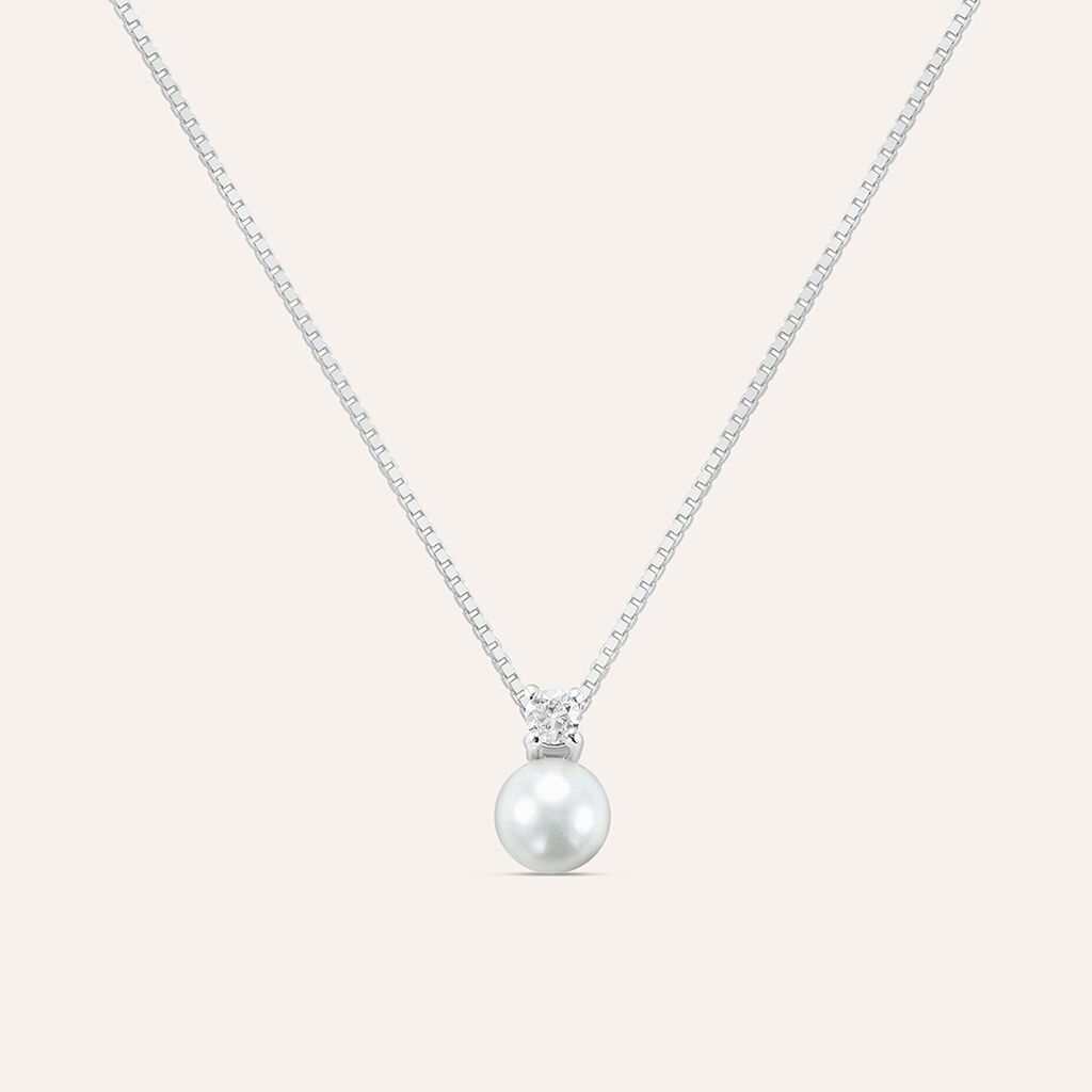 Collana Silver Pearls Argento Rodiato Perla sintentica Cubic Zirconia
