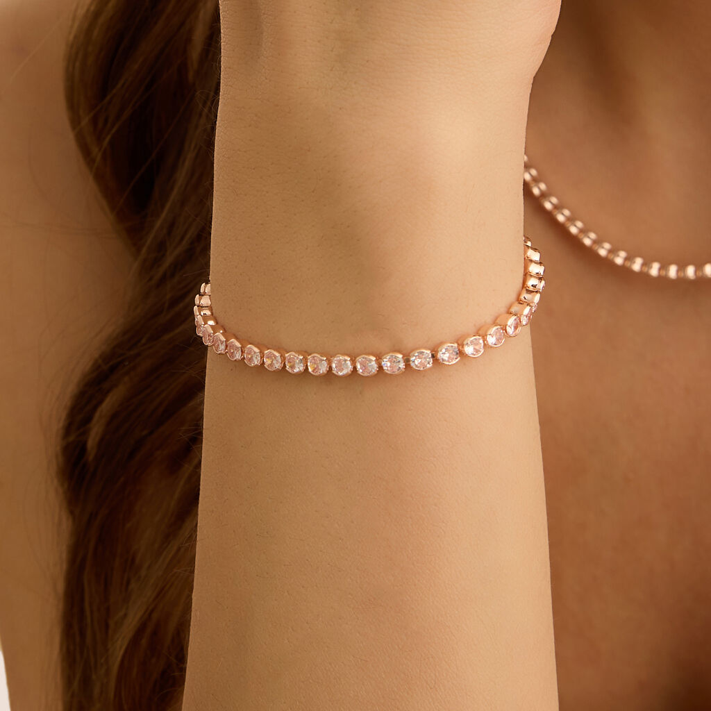 Bracciale Tennis Romantic Shine Metallo Rosa Cristallo - Bracciali Tennis Donna | Stroili