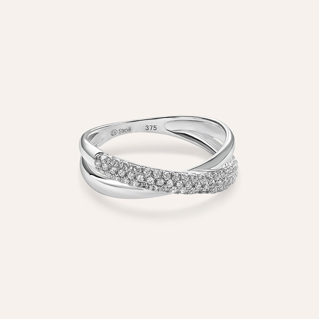 Anello Fascia Claire Oro Bianco Cubic Zirconia - Anelli a Fascia Larga Donna | Stroili
